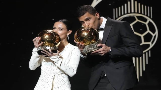 Rodri and Aitana Bonmati with the 2024 Ballon d’Or awards | Image: AP