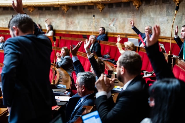 Des députés du Rassemblement national lors du vote d’un amendement au texte sur la fin de vie, lundi dans l’Hémicycle.