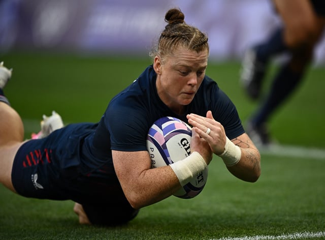 Paris 2024 Olympics - Rugby Sevens - Women's Pool C - United States of America vs Brazil - Stade de France, Saint-Denis, France - July 28, 2024. Alev Kelter of United States scores a try REUTERS/Dylan Martinez/File Photo