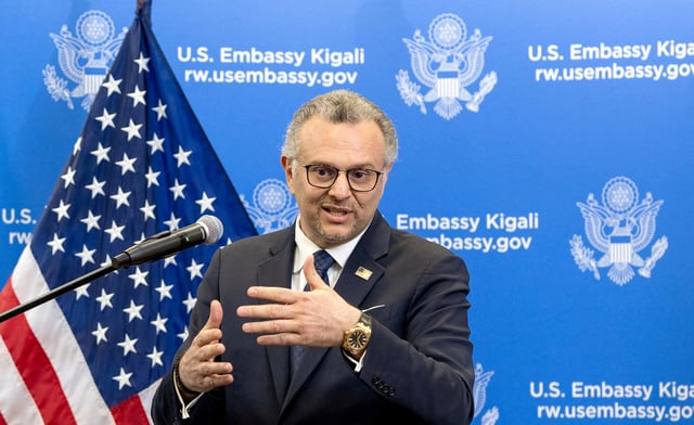 U.S. President Donald Trump's Senior Advisor for Africa Massad Boulos addresses a press conference at the U.S. Embassy in Kigali, Rwanda April 8, 2025. REUTERS/Jean Bizimana/File Photo