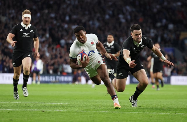 Rugby Union - Autumn International - England v New Zealand - Allianz Stadium Twickenham, London, Britain - November 2, 2024 England's Immanuel Feyi-Waboso scores their first try Action Images via Reuters/Paul Childs/File Photo