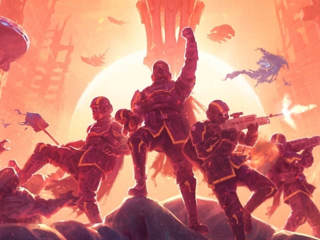 A squad of helldivers in Helldivers 2 bravely defend Super Earth from the Illuminate menace.