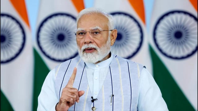 Prime Minister Narendra Modi addresses the 78th World Health Assembly in Geneva, Switzerland, on Tuesday. (DPR PMO)