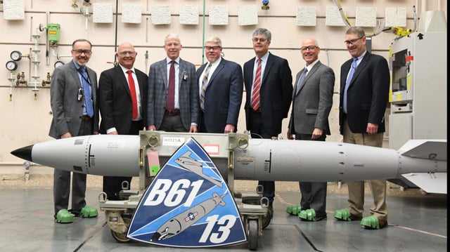 Leaders from across the Nuclear Security Enterprise join Secretary Wright to celebrate the completion of the first B61-13 unit.