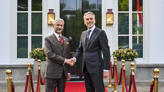 External affairs minister S Jaishankar meets Netherlands Prime Minister Dick Schoof, in The Hague, Netherlands. (@DrSJaishankar)