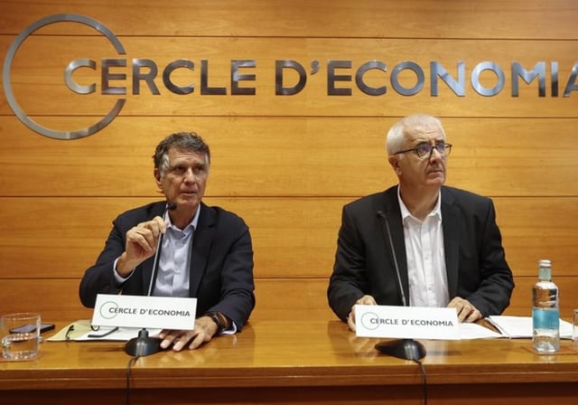 Jaume Guardiola y Miquel nadal, en una rueda de prensa de 2023