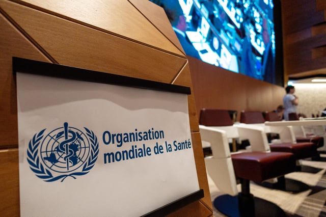 A view of a WHO logo during the 77th World Health Assembly of the World Health Organization (WHO) at the United Nations in Geneva, Switzerland, May 27, 2024. REUTERS/Denis Balibouse/File Photo