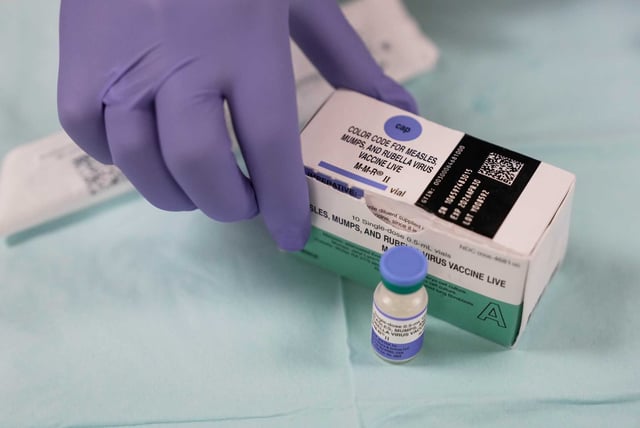 Measles, mumps and rubella vaccines offered by Harris County Public Health are photographed on Saturday, April 5, 2025 in Houston.