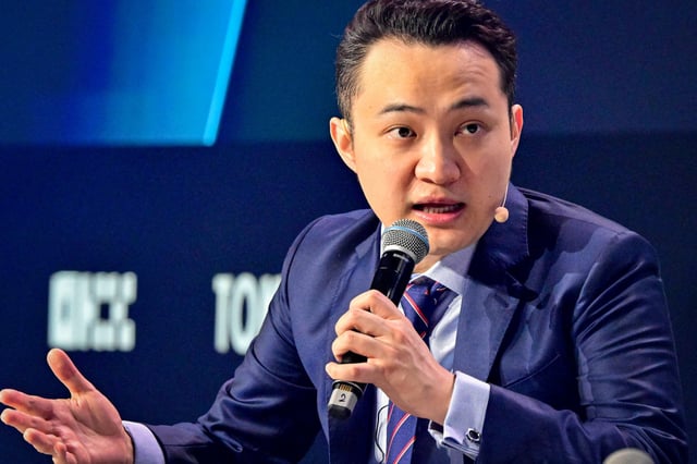 Justin Sun participates in a session during the Token 2049 crypto conference in Dubai on May 1, 2025.