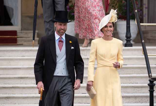 Prince William, Prince of Wales and Catherine, Princess of Wales walk down the steps followed by Duke and Duchess of Edinburgh at the start of a Royal Garden Party at Buckingham Palace on May 20, 2025 in London, England. (Photo by Aaron Chown - WPA Pool / Getty Images)
