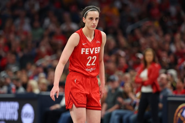 Caitlin Clark #22 of the Indiana Fever plays against the Chicago Sky at Gainbridge Fieldhouse on May 17, 2025 in Indianapolis, Indiana.