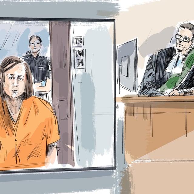 Ethan Lehouillier of Georgetown, Ont., is shown in this courtroom sketch on Tuesday May 20, 2025. THE CANADIAN PRESS/Alexandra Newbould