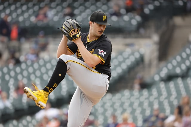 DETROIT, MICHIGAN - MAY 29: Paul Skenes #30 of the Pittsburgh Pirates pitches in the first inning against the Detroit Tigers at Comerica Park on May 29, 2024 in Detroit, Michigan.