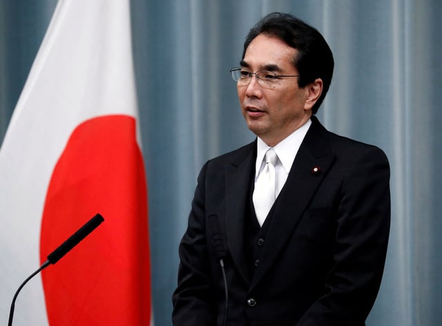 Japan's Agriculture, Forestry and Fisheries Minister Taku Eto attends a news conference at Prime Minister Shinzo Abe's official residence in Tokyo, Japan September 11, 2019. REUTERS/Issei Kato/File Photo