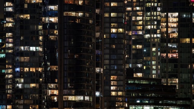 Condo units are seen in Coal Harbour towers, in Vancouver, on Feb. 10, 2022. Vancouver police say a suspect in an assault in Coal Harbour earlier last month has been released. 