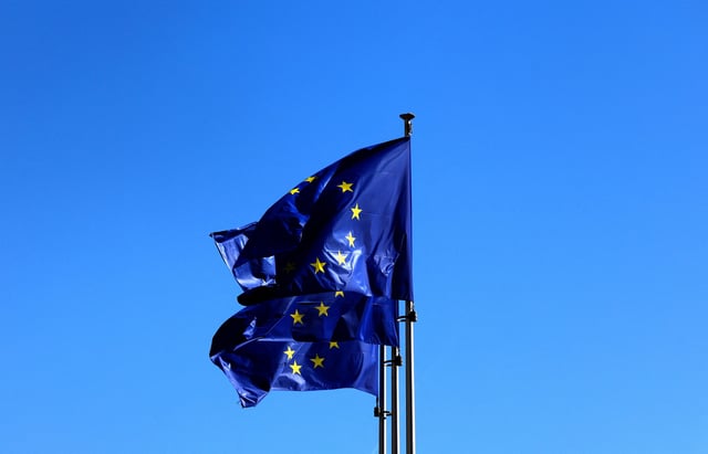 European Union flags flutter outside the EU Commission headquarters in Brussels, Belgium March 18, 2025. REUTERS/Yves Herman/File Photo
