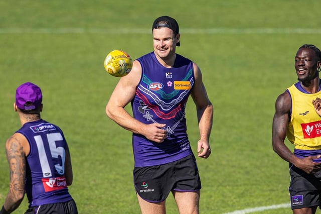 Sean Darcy trained with Walyalup (Fremantle) teammates at Cockburn on Wednesday. 