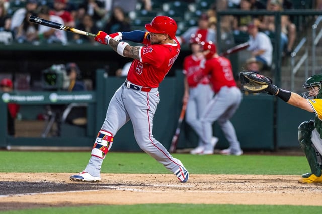 Angels’ Yoán Moncada hits a home run during the fifth inning of a baseball game against the Athletics in West Sacramento, Calif., Tuesday, May 20, 2025. (AP Photo/Nic Coury)