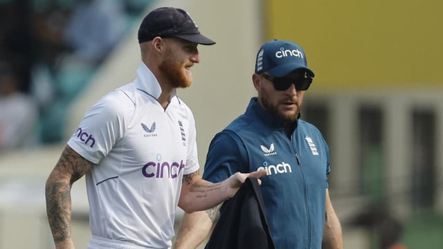 England's Ben Stokes with coach Brendon McCullum 