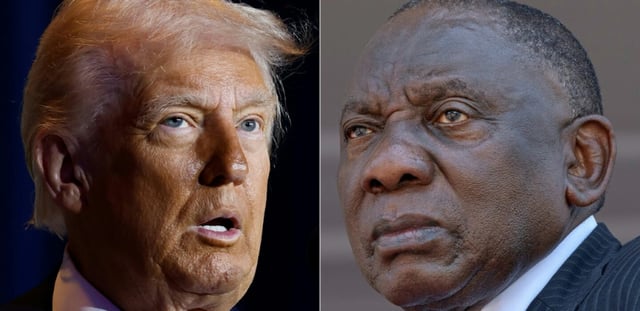 Le président américain Donald Trump, le 6 février 2025 à Washington, et son homologue sud-africain Cyril Ramaphosa, le 15 janvier 2025 à Maputo