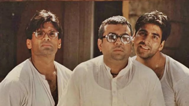 Suniel Shetty, Paresh Rawal and Akshay Kumar in a still from Hera Pheri