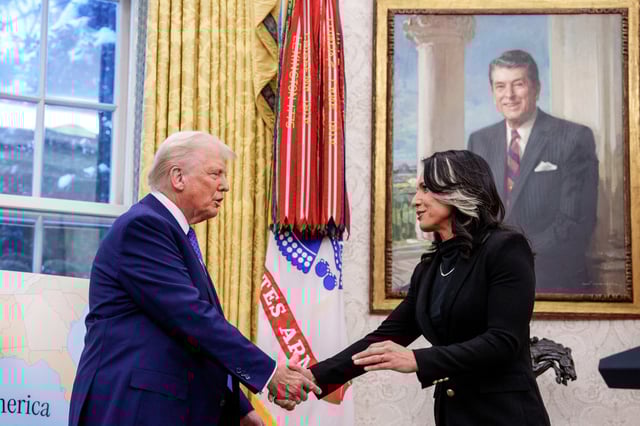 President Donald Trump and Director of National Intelligence Tulsi Gabbard at the White House on Feb. 12, 2025.