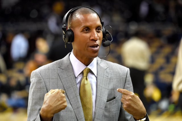 CLEVELAND, OH - OCTOBER 30: TV analyst Reggie Miller speaks before a game between the Cleveland Cavaliers and the New York Knicks at Quicken Loans Arena on October 30, 2014 in Cleveland, Ohio. NOTE TO USER: User expressly acknowledges and agrees that, by downloading and or using this photograph, User is consenting to the terms and conditions of the Getty Images License Agreement.  (Photo by Jason Miller/Getty Images)