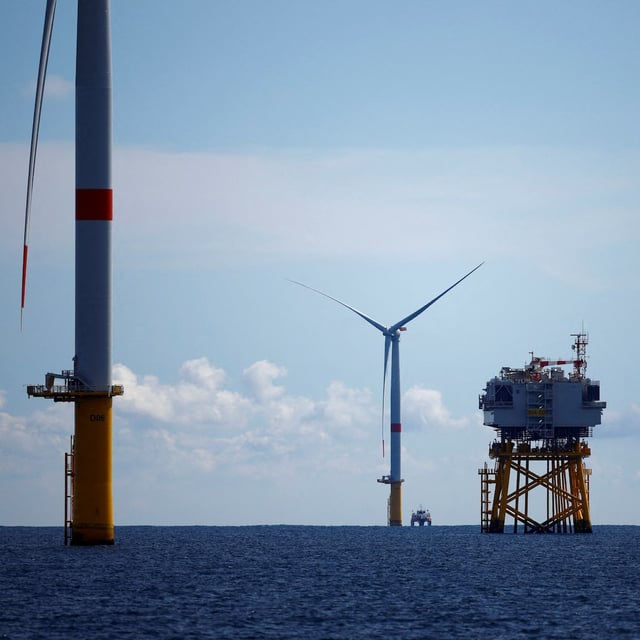 FILE PHOTO: Wind turbines are seen at the Saint-Nazaire offshore wind farm, off the coast of the Guerande peninsula in western France, September 30, 2022. REUTERS/Stephane Mahe/File Photo