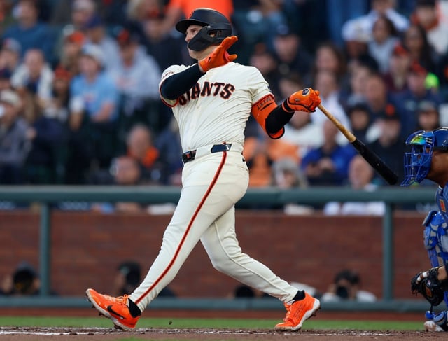 San Francisco Giants’ Casey Schmitt (10) lines out against the Kansas City Royals in the second inning at Oracle Park in San Francisco, Calif., on Monday, May 19, 2025. (Nhat V. Meyer/Bay Area News Group)
