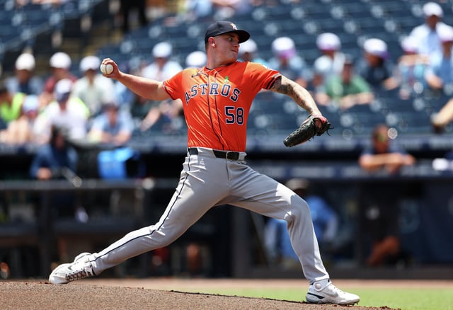 TAMPA, FLORIDA - MAY 21: Hunter Brown #58 of the Houston Astros delivers a pitch during the first inning of a game against the Tampa Bay Rays at George M. Steinbrenner Field on May 21, 2025 in Tampa, Florida. (Photo by Kevin Sabitus/Getty Images)