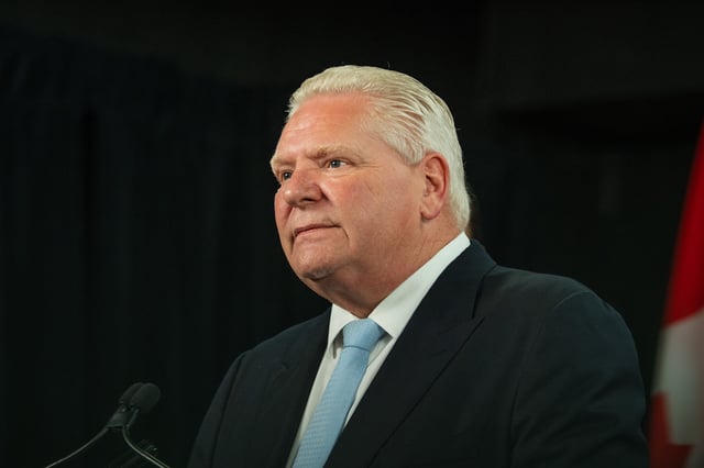 Ontario Premier Doug Ford speaks at a press conference at Queen’s Park in Toronto on Wednesday, May 14, 2025.