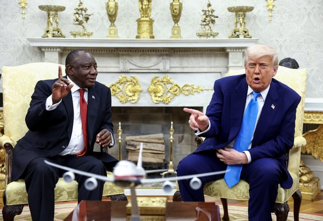 Le président sud-africain Cyril Ramaphosa et Donald Trump dans le Bureau ovale, mercredi 21 mai, à Washington.