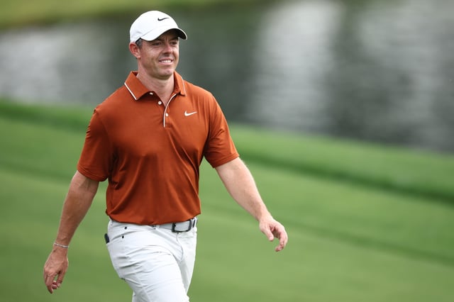 Rory McIlroy smiles while playing the 14th hole during the second round of the PGA Championship at Quail Hollow Country Club. (Photo by Jared C. Tilton/Getty Images)