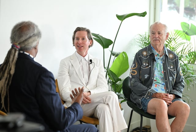 Wes Anderson and Bill Murray in conversation with Elvis Mitchell during the the 78th annual Cannes Film Festival.