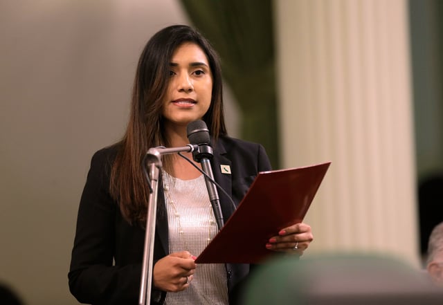 FILE - Assemblywoman Sabrina Cervantes, D-Riverside, at the Capitol in Sacramento, Calif., May 4, 2017. (AP Photo/Rich Pedroncelli, File)