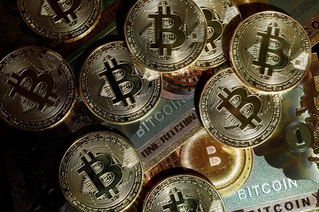 Representations of cryptocurrency bitcoin are seen in this illustration picture created in Paris, France, March 9, 2024.