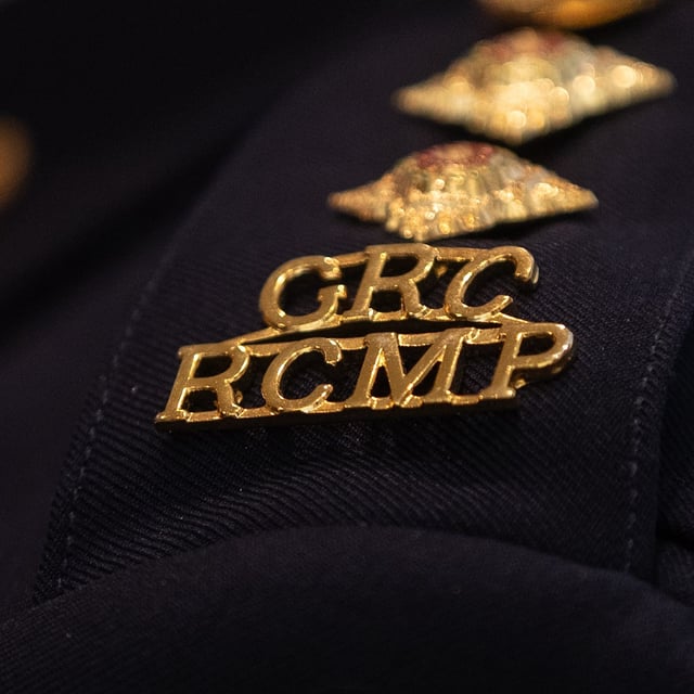 An RCMP epaulette is seen in Edmonton, Wednesday, Feb. 5, 2025. THE CANADIAN PRESS/Jason Franson