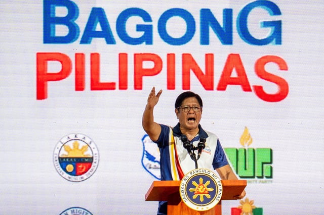 Philippine President Ferdinand Marcos Jr speaks during a campaign rally ahead of the elections, in Mandaluyong City, Metro Manila, Philippines, May 9, 2025. REUTERS/Lisa Marie David/File Photo