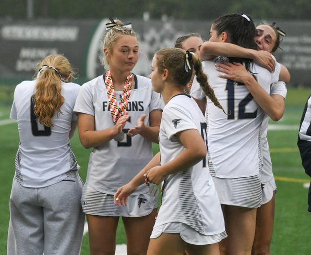 Severna Park players console each other after their loss to Marriotts Ridge during the Class 3A girls lacrosse state championship at Stevenson University on Wednesday. (Brian Krista/Staff)