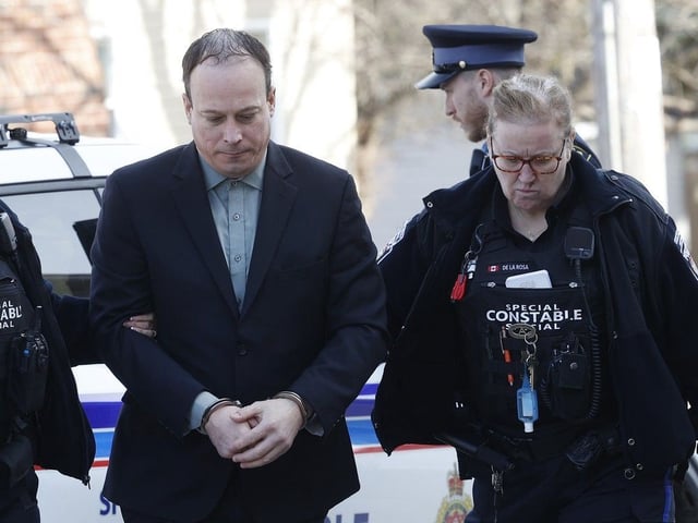 Alain Bellefeuille arriving at the L'Orignal Courthouse. He is on trial for first-degree murder of OPP Sgt. Eric Mueller.