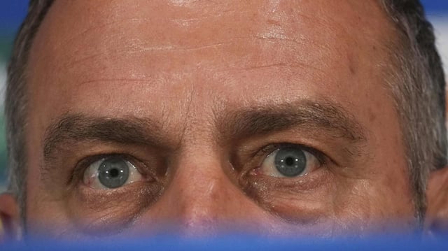 Flick, en la sala de prensa de San Siro en la previa del Inter-Barça de la Champions.