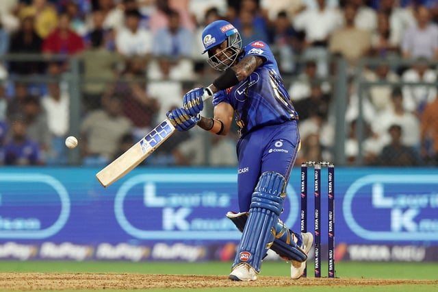Cricket - Indian Premier League - IPL - Mumbai Indians v Delhi Capitals - Wankhede Stadium, Chennai, India - May 21, 2025 Mumbai Indians' Suryakumar Yadav in action REUTERS/Francis Mascarenhas