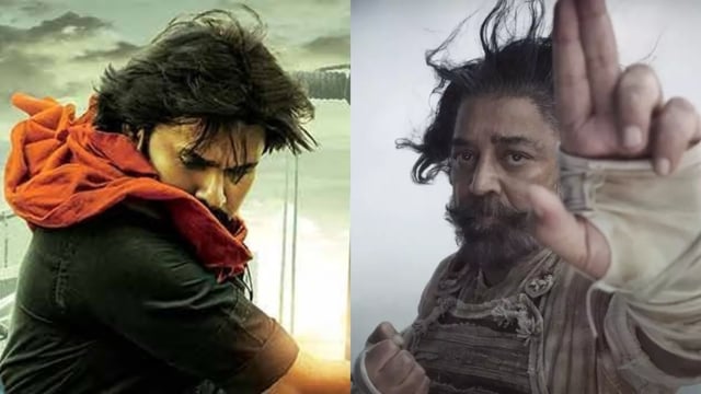 Pawan Kalyan and Kamal Haasan in stills from Hari Hara Veera Mallu and Thug Life.