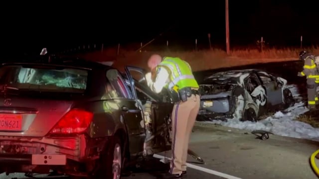 CHP officers investigate a fatal crash on Highway 4 in Brentwood. (May 21, 2025)