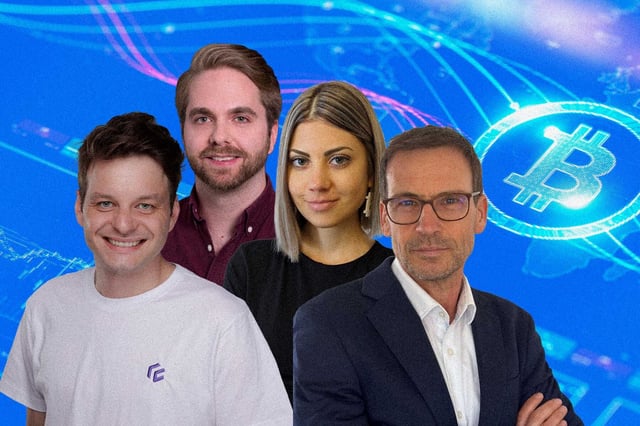 Die Krypto-Experten Philipp Schulden (re.), Mirco Recksiek, Stephanie Morgenroth und Hartmut Giesen schätzen ein