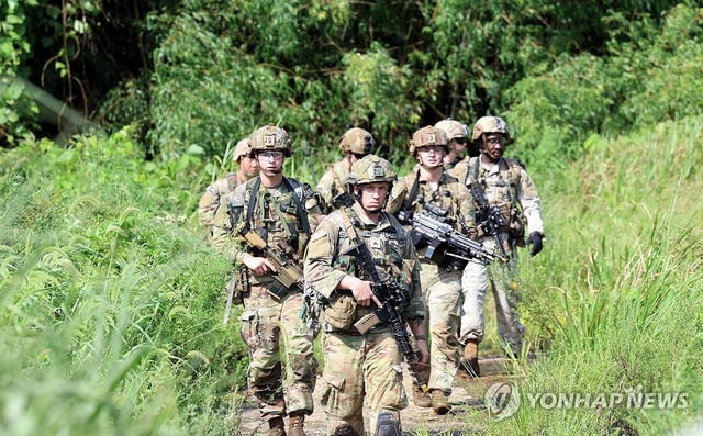 This photo, taken on Sept. 1, 2023, show U.S. troops engaging in military drills in Janseong, 250 kilometers south of Seoul. (Yonhap)