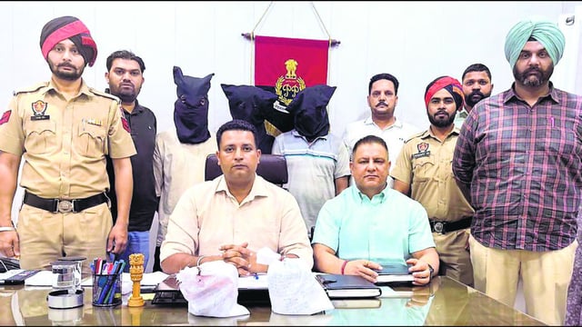 The three accused, nabbed in two separate cases, in police custody in Ludhiana on Wednesday. (HT Photo)