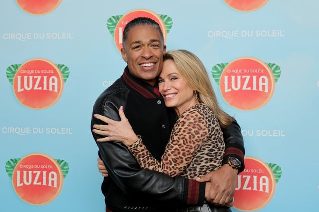 NEW YORK, NEW YORK - MARCH 06: (L-R) T. J. Holmes and Amy Robach attend Cirque Du Soleil&#39;s &#34;Luzia&#34; New York Premiere at Randall&#39;s Island on March 06, 2025 in New York City. (Photo by Dia Dipasupil/Getty Images)