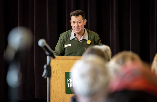 David Smith, Superintendent of the Golden Gate National Recreation Area, spoke about the federal government&#39;s interest in reopening Alcatraz as a prison, and the challenges involved, during a meeting of the Presidio Trust board in the Golden Gate Club in San Francisco on Thursday.