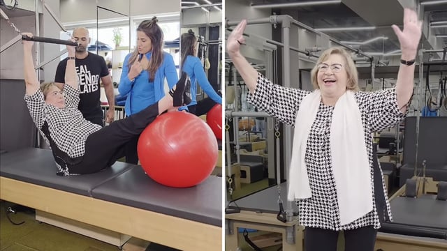 Helen, 85, acing the pilates game in a recent video.